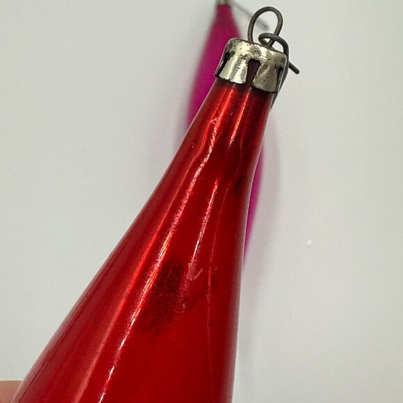 2 Vtg Poland Mercury Glass Teardrop Icicle Christmas Ornaments 8.5" Fuschia Red - Picture 12 of 15